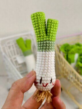 Handmade Amigurumi Crochet Green Onion Plushie